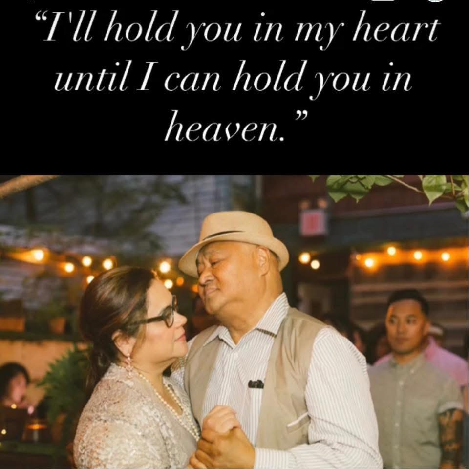 Grace’s mom and dad dancing together, beneath the words: I’ll hold you in my heart until I can hold you in heaven.
